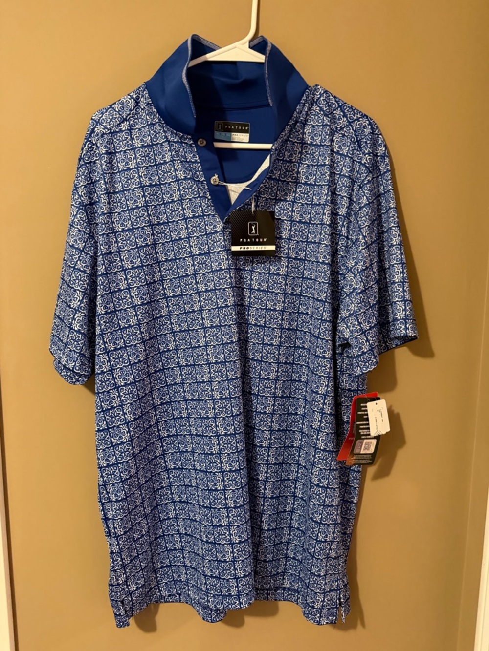 PGA Tour Blue Geometric Print Polo